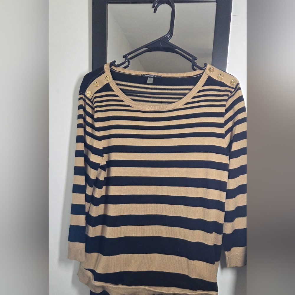 Cable & Gauge Black and Tan Striped Knit Top